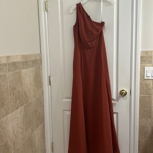 Terracotta one shoulder gown with side slit - size 6